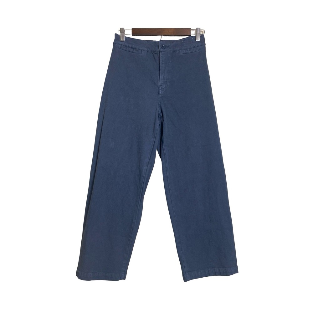 Madewell Emmett Navy Blue High Rise Wide Leg Pants Size 27 Cotton Pockets